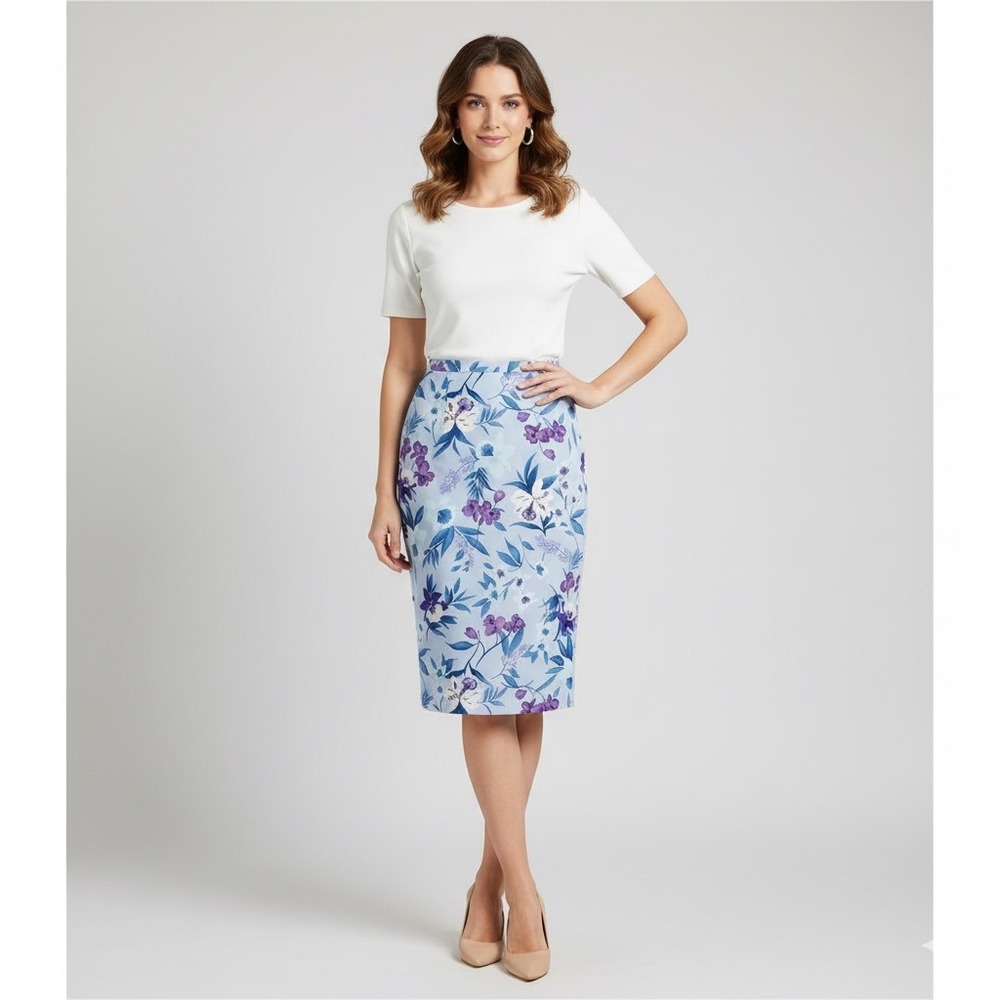 NEW Vintage Michele Skirt Women 6 Petite Blue Purple Floral Midi 90s Y2K Crepe‎